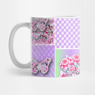 Butterfly and Flower Lovers Patchwork Pattern Mug